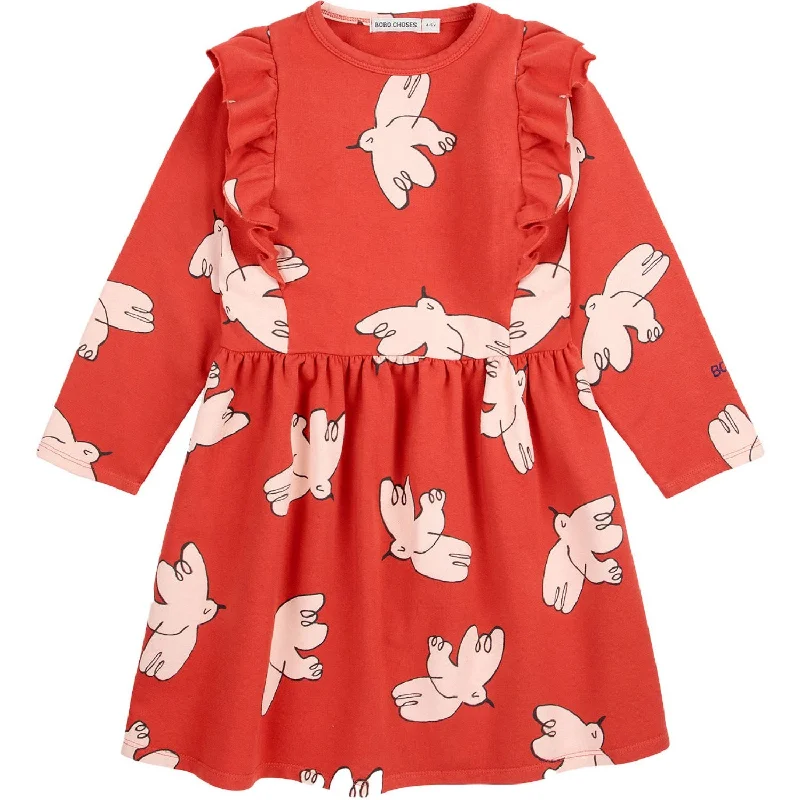 Bobo Choses Red Freedom Bird All Over Ruffle Dress