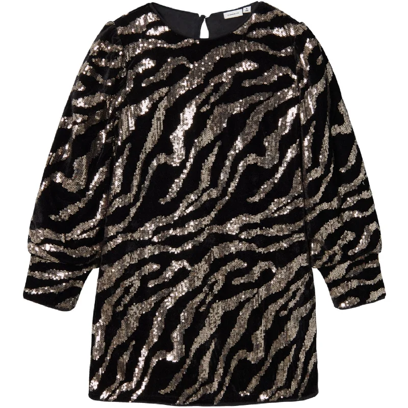 Name It Black Zebra Ranimal Dress High Cuff