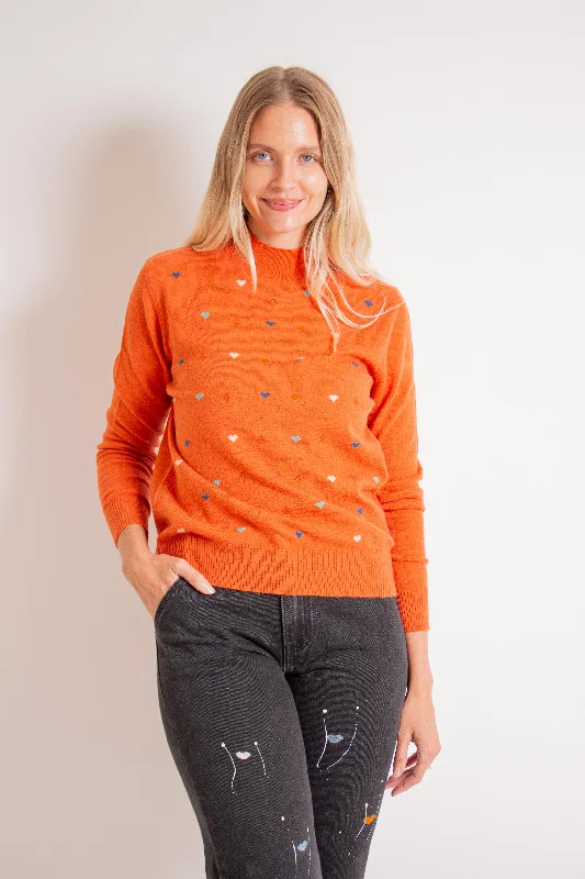 Burnt Orange Crystal Heart Sweater