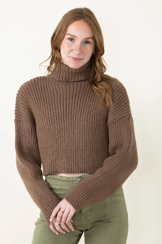 Cropped Turtleneck Sweater for Women in Brown | MT1573-BROWN