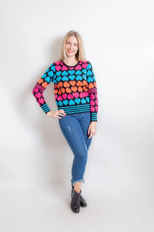 Multicolor Heart Print Sweater