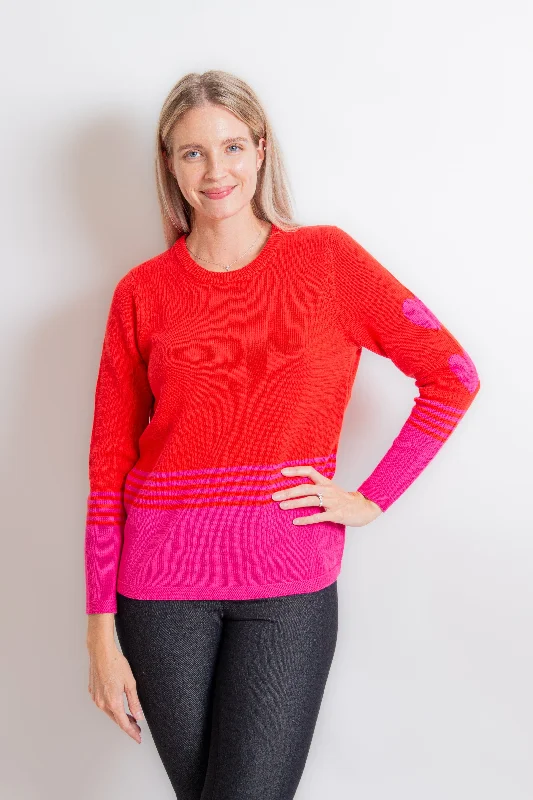 Orange & Pink Heart Sleeve Sweater