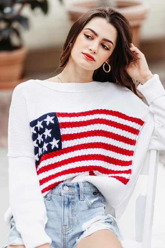 Miracle Knit American Flag Sweater for Women in White | M8167-IVORY