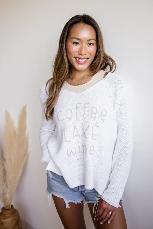 Miracle Coffee Lake Wine Lightweight Sweater for Women in White/Khaki | F163-WHITEKHAKI