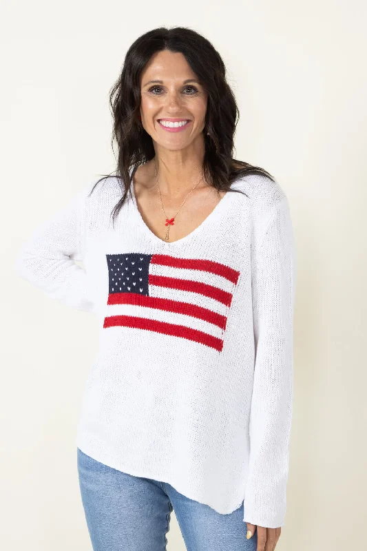 Miracle Knit American Flag Sweater for Women in Ivory | F173-IVORY