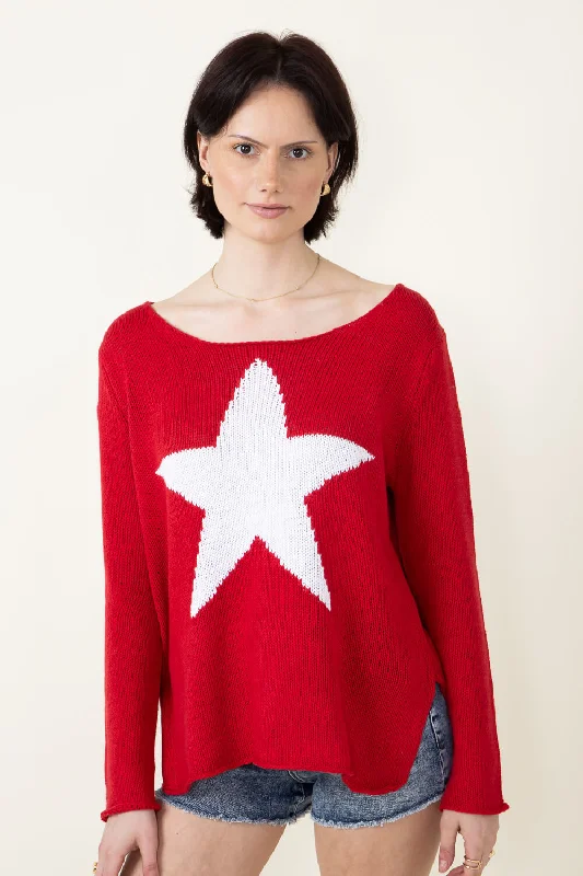 Miracle Star Light Weight Sweater for Women in Red | F165-REDIVORY