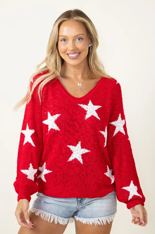 Miracle Star Multi Light Weight Sweater for Women in Red | F155-RED