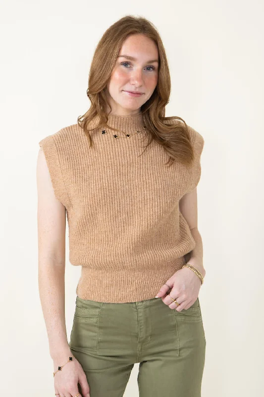 Mock Neck Sweater Vest for Women in Camel | MT1546-CAMEL