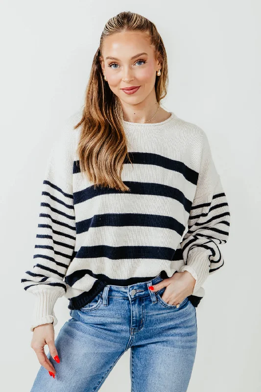 Navy Striped Sweater for Women in Ivory | SWT70133-OFFWHITENAVY