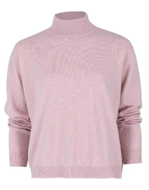 Pastel Pink Long Sleeve Cashmere Rib Neck Sweater