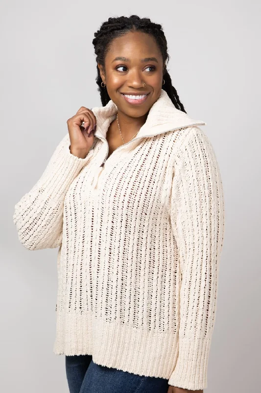 Simply Southern So Soft Quarter Zip Sweater for Women in Parchment Cream | PP-0224-SWTR-SOSFT-PARCH