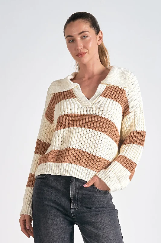 Striped V-Neck Oversized Sweater