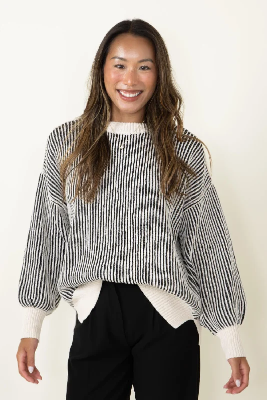 Vertical Stripe Sweater for Women in White Black | SWT70146-WHITEBLACK