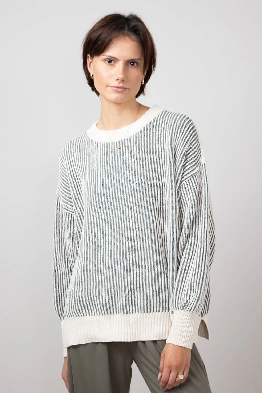 Vertical Stripe Sweater for Women in White Olive | SWT70146-WHITEOLIVE