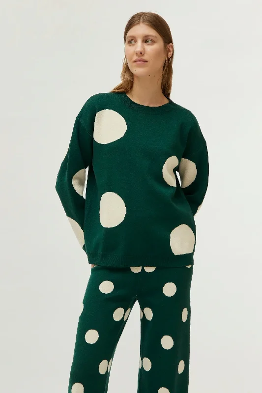 White Polka Dot Print Jacquard Sweater