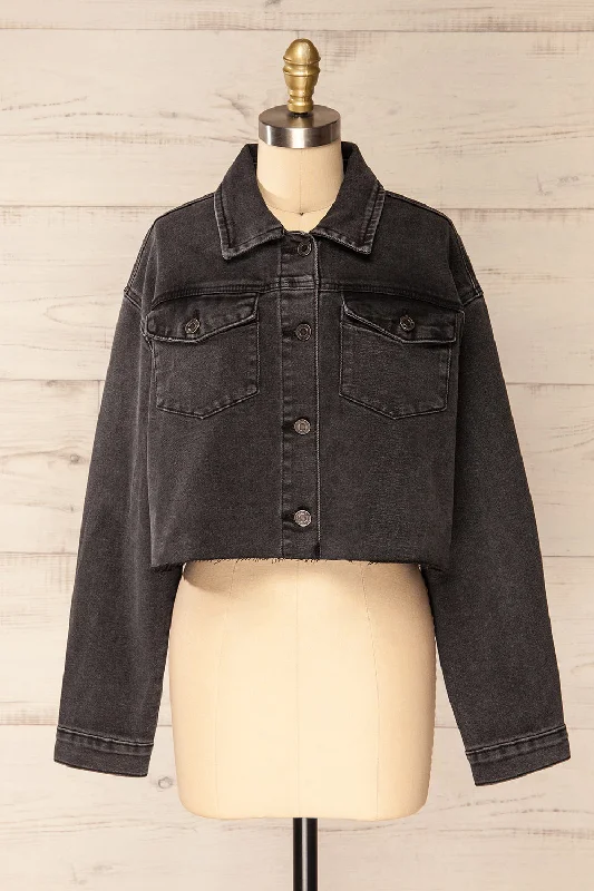 Monheurt | Oversized Black Cropped Jean Jacket