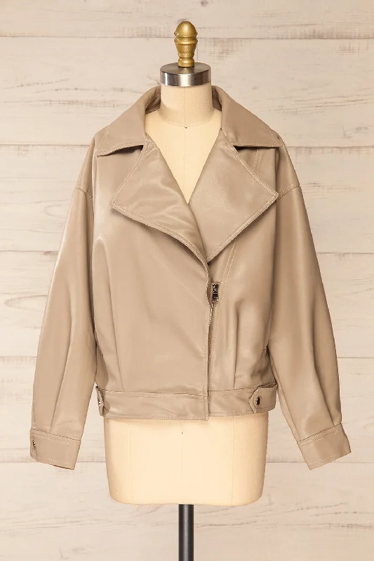 Nantes | Taupe Faux Leather Jacket