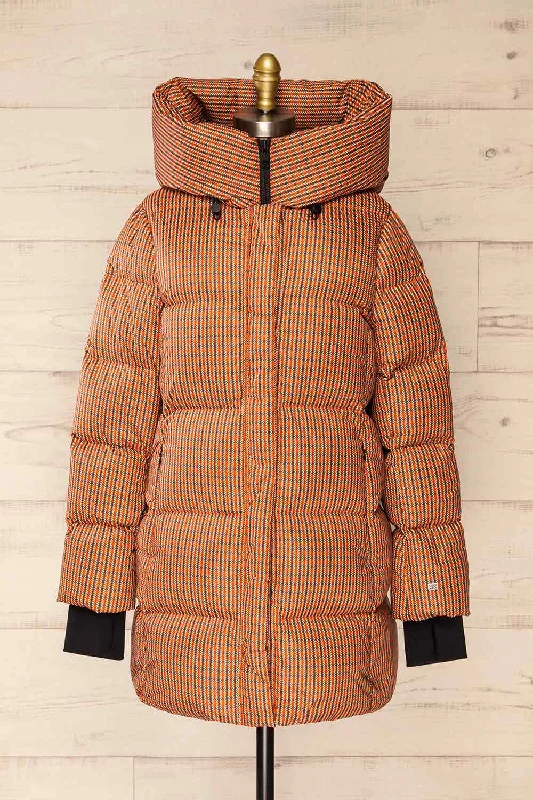 Sylvie | Mid-Length Houndstooth Puffer Coat