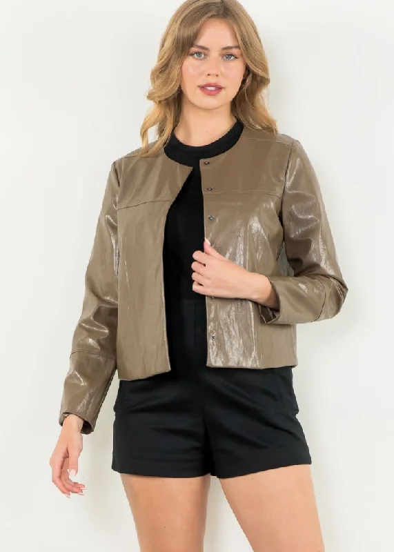 THML Max Faux Leather Jacket- Taupe