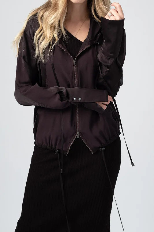 Viscose Satin Silk Georgette Hoodie in Must