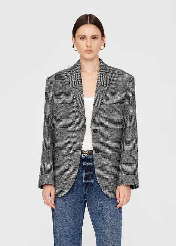 Anine Bing Quinn Blazer in Black & Grey Plaid