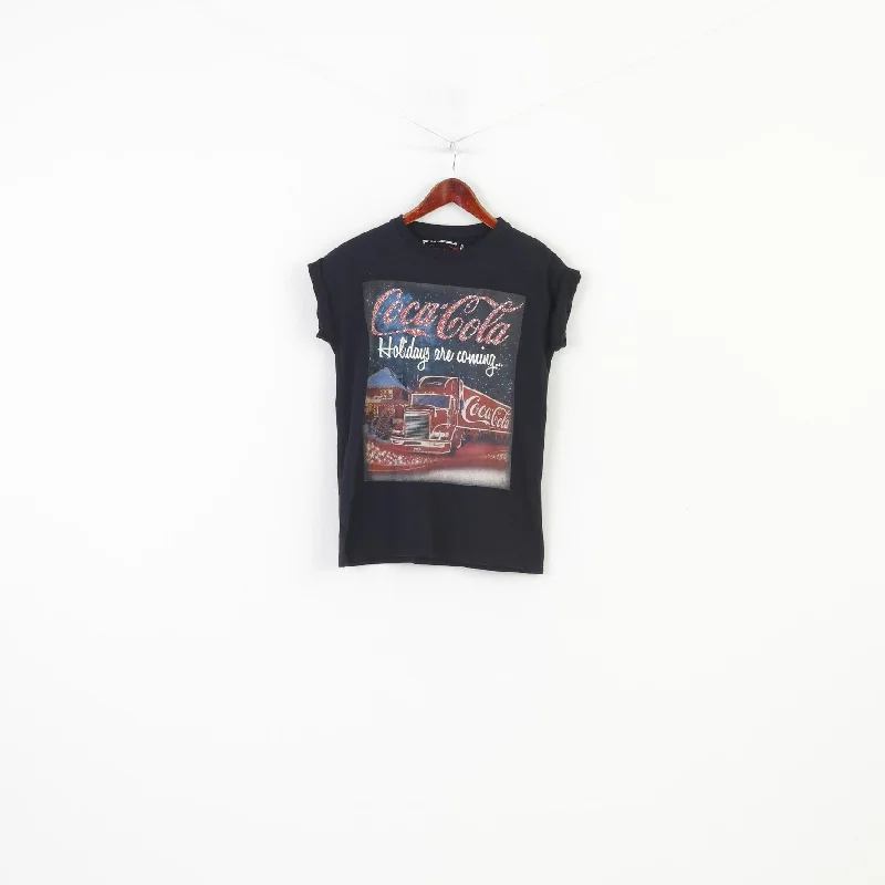 Atmosphere Women 8 S Shirt Black Cotton Crew Neck Coca Cola Holidays Vintage Top