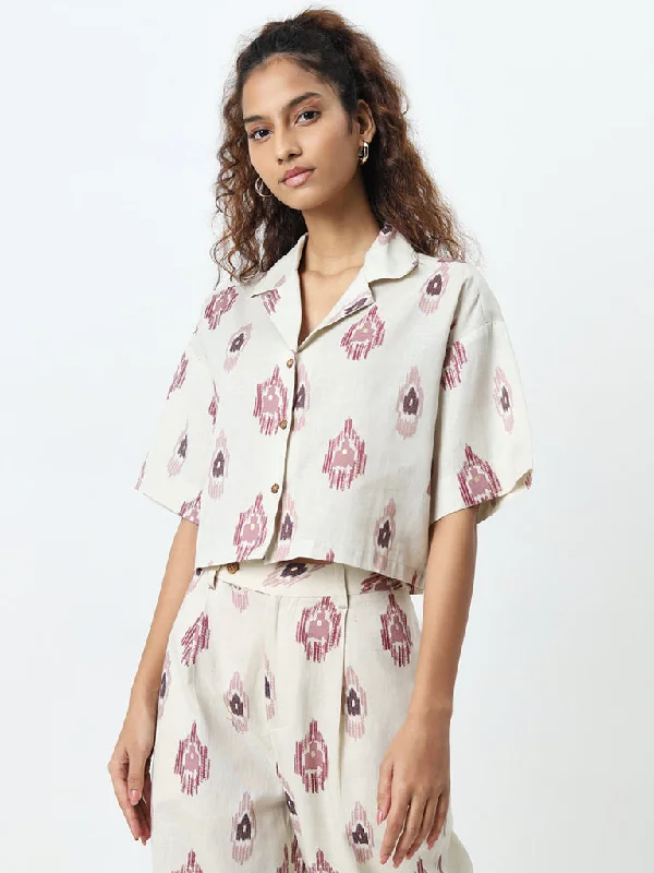 Bombay Paisley Ivory Ikat Printed Cotton Shirt