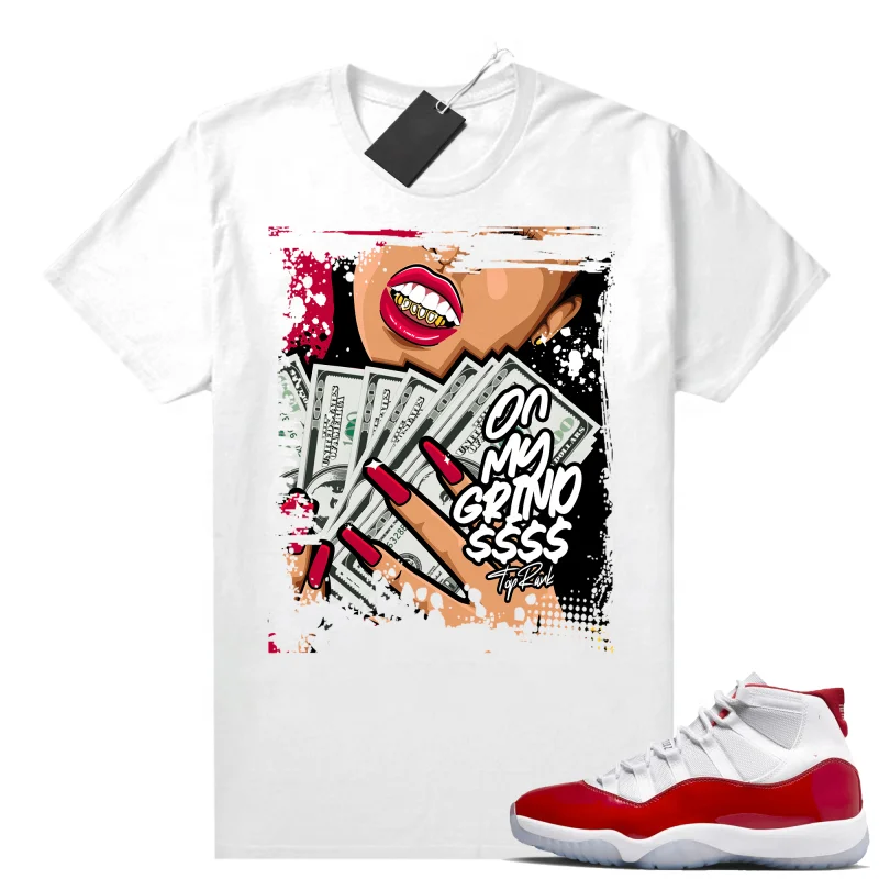 Cherry 11s Sneaker Match White On My Grind Print 100% Cotton Unisex Graphic T Shirt For Women Streetwear Women's T Shirt