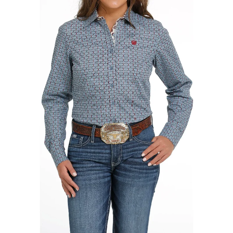 Cinch Women's Light Blue Print Western Shirt