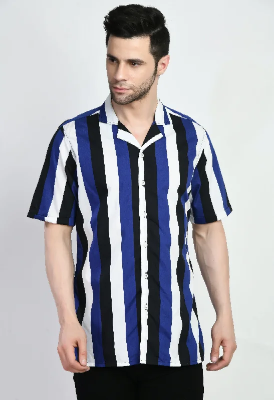 Cuban Collar Striped Shirt