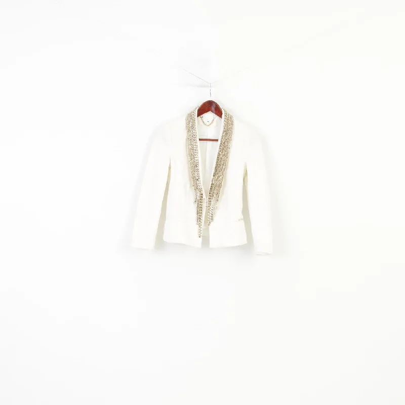 Elisabetta Franchi Woman 42 S Jacket White Shoulder Blazer Pads Decorations Vintage Cotton Top