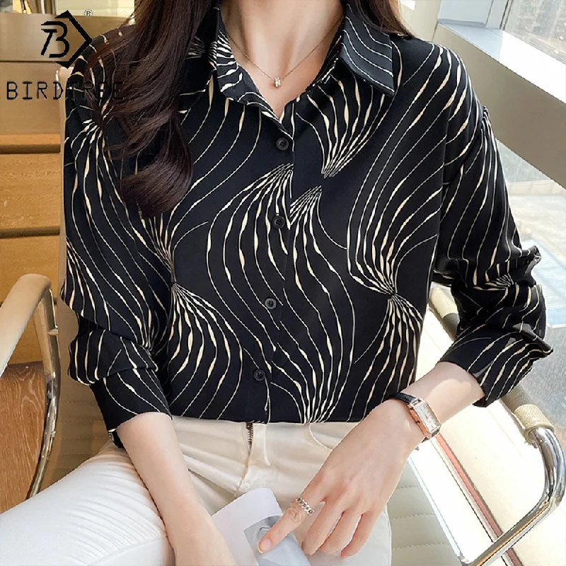 Factory Sale Women Geometry Printing Shirt 2022 Autumn New Style Long Sleeves Female Cheap Clothes Blouses Tops T27611X