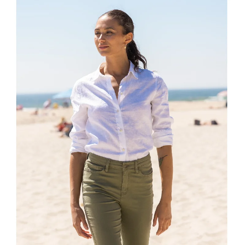 Classic Fit Linen Button-Down Shirts - White