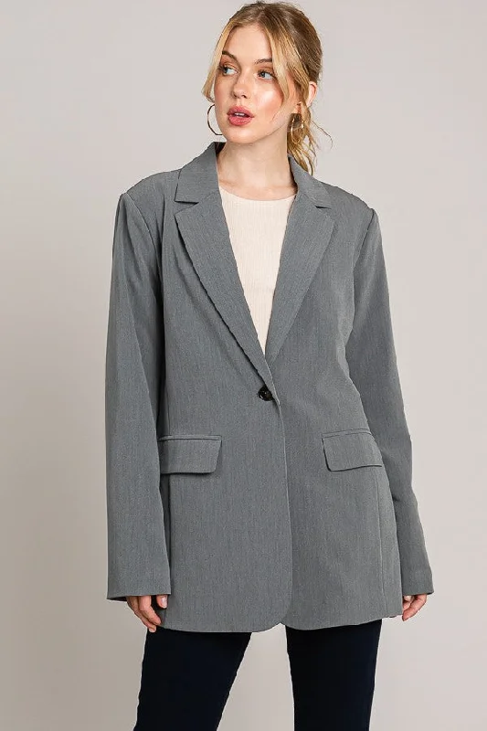 Heather Grey Oversized Twill Blazer Jacket