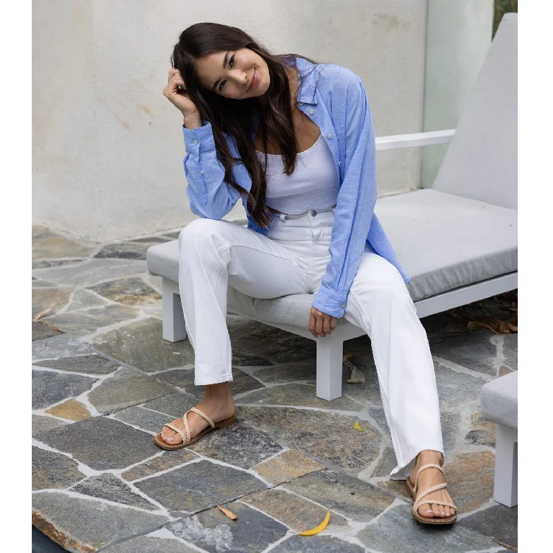 Relaxed Fit Linen Button-Down Shirts - Classic Blue