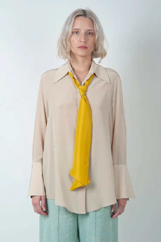 Washed Crepe Silk Shirt with Contrast Tie