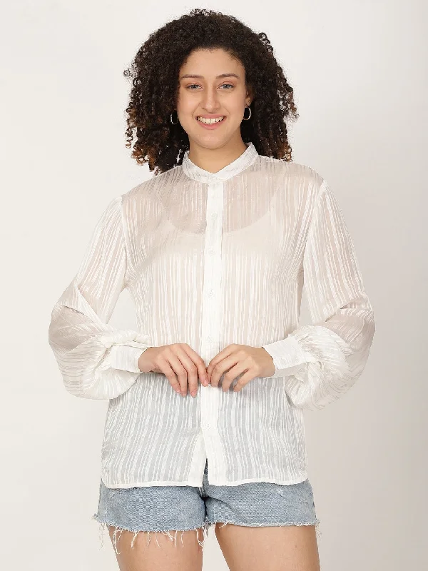 Women Pure Viscose Semi Sheer Striped casual shirt