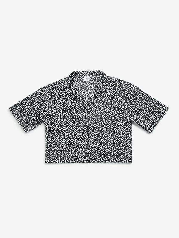 Y&F Kids Black Floral Printed Cotton Shirt