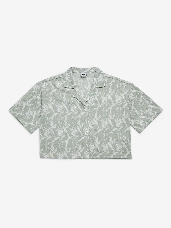 Y&F Kids Sage Leaf Print Crinkle Textured Shirt