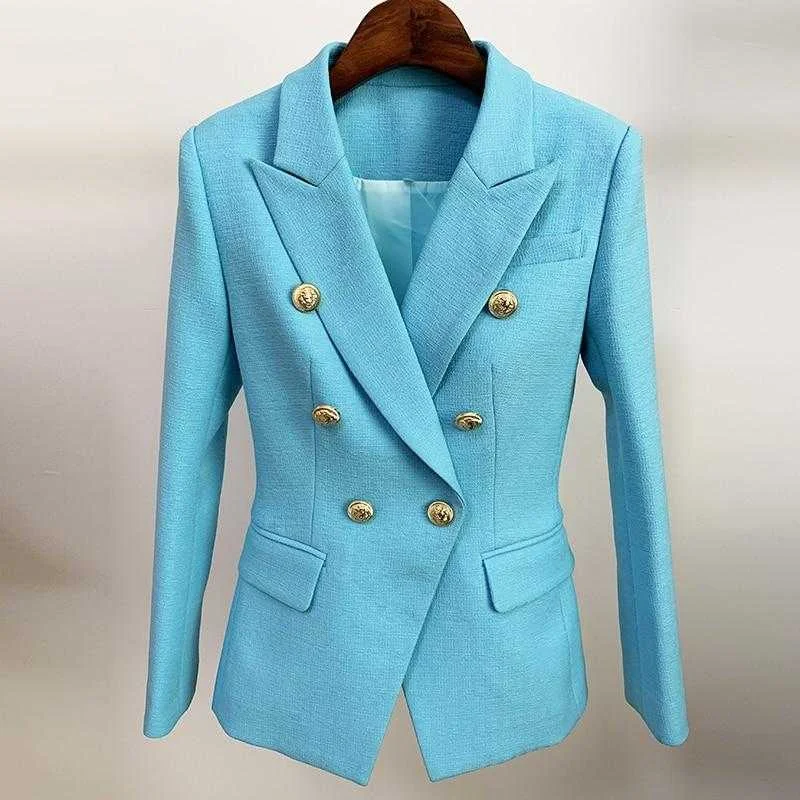 HIGH STREET Newest Runway Designer Blazer Women's Double Breasted Slim Fitting Textured Blazer Jacket