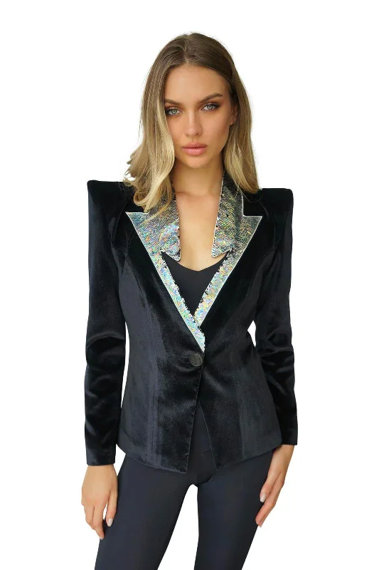 Velvet Blazer with Sequin Lightning Bolts