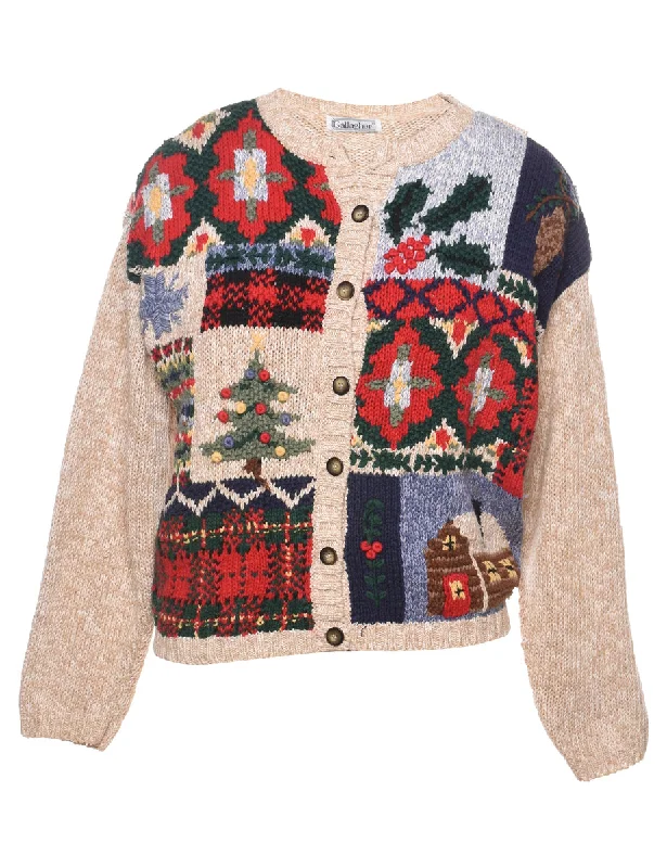 Button Front Christmas Cardigan - L