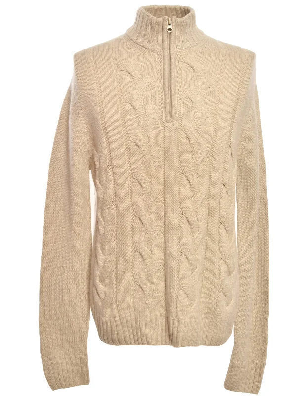 Cable Knit Cream Cardigan - L