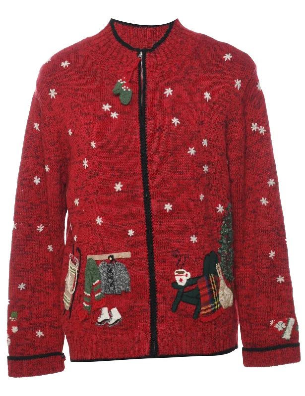 Christmas Tree Print Cardigan - M