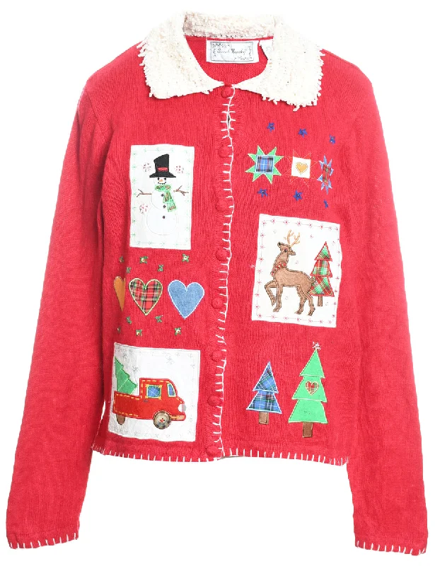 Festive Print Christmas Cardigan - L