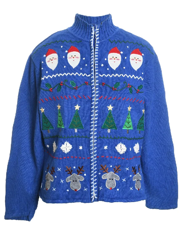 Festive Print Christmas Cardigan - M