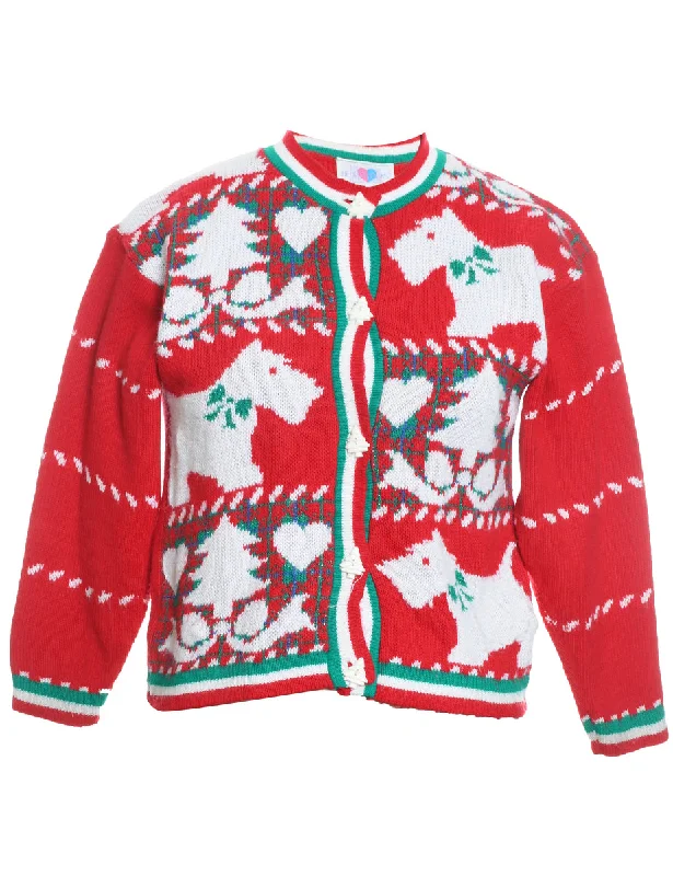 Festive Print Christmas Cardigan - M