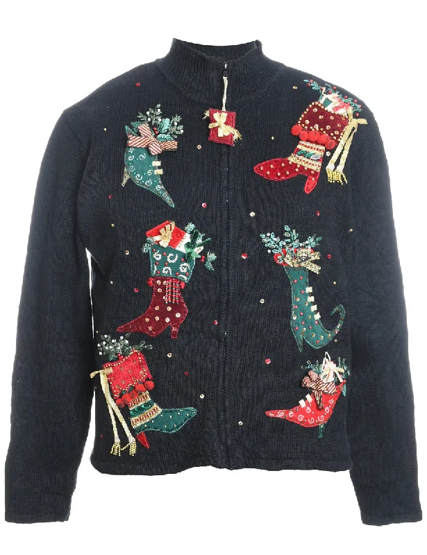 Festive Print Christmas Cardigan - M