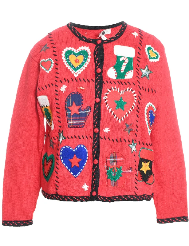 Festive Print Christmas Cardigan - M