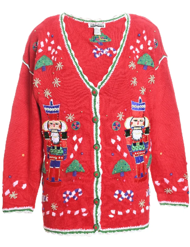 Festive Print Christmas Cardigan - M